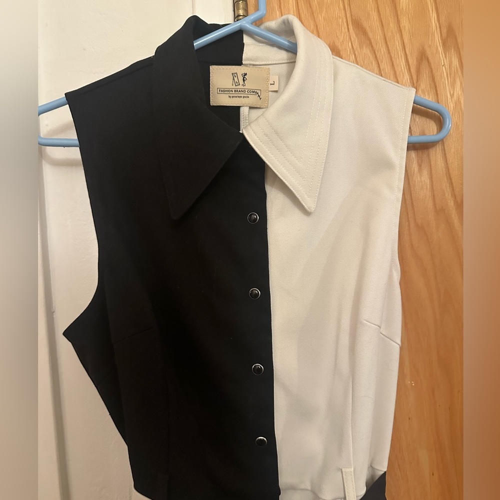 two tone black and white directors jumpsuit - Fashion Brand Company